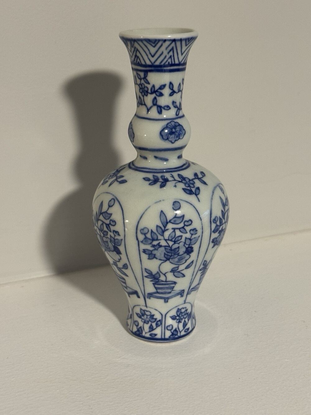 Vintage Hand Painted Vase Blue/white Cottagecore Thailand